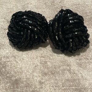 Vintage 70’s Black Beaded Earrings 3/4”